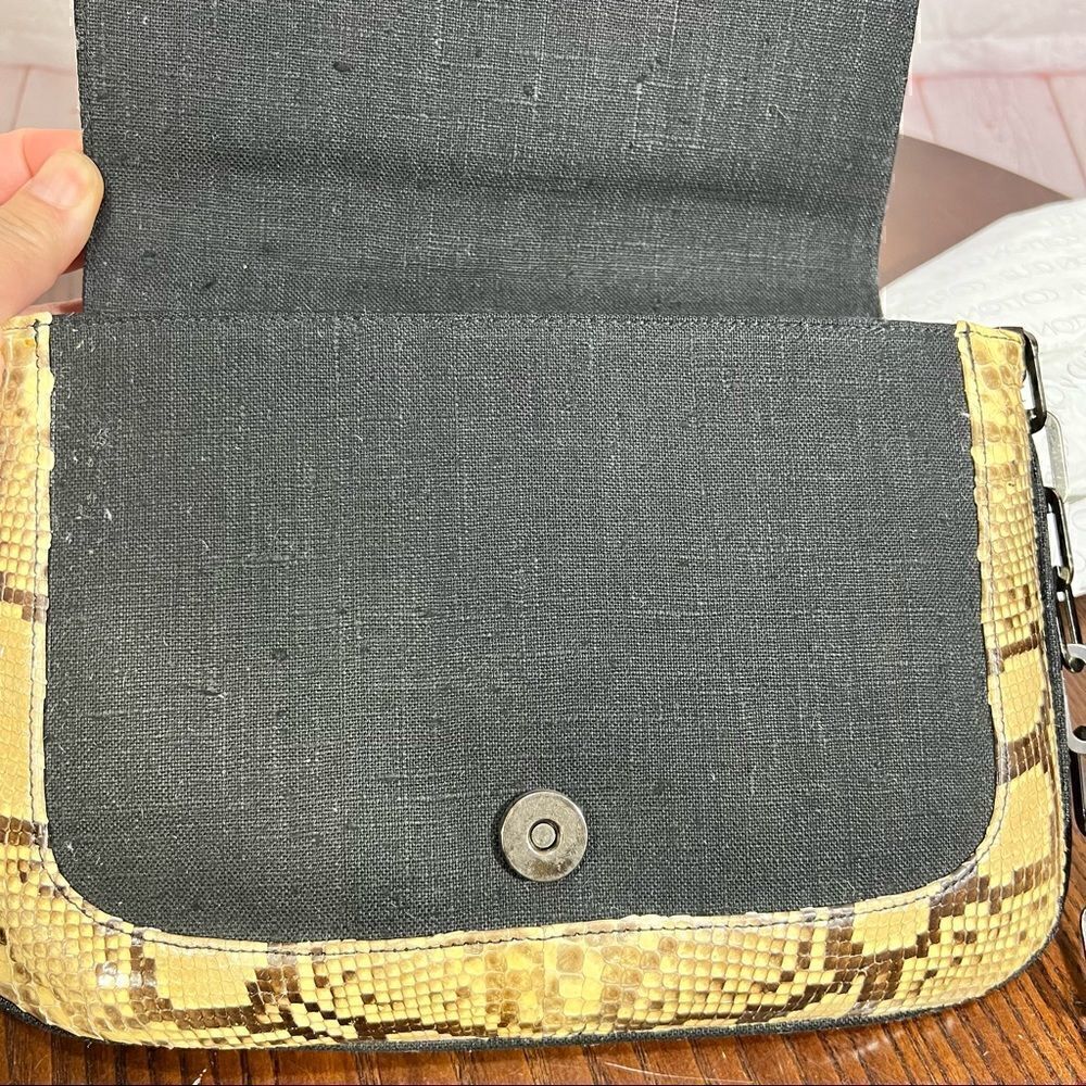 STUART WEITZMAN PYTHON SNAKESKIN & linen shoulder bag gunmetal chain strap - Picture 6 of 12